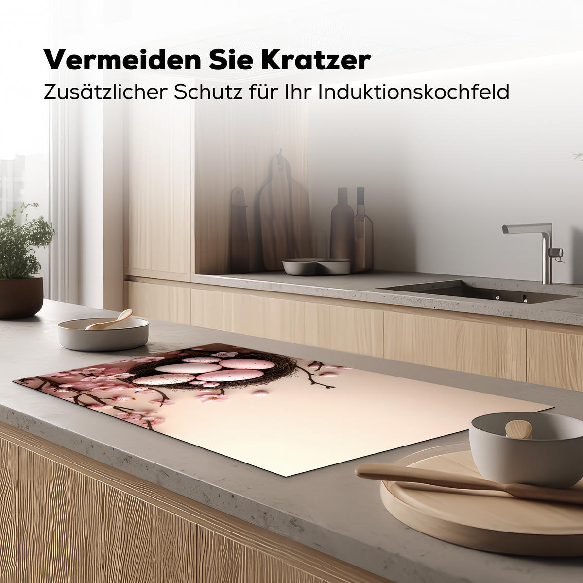 HERDABDECKPLATTE Rosa - Blüten - Eier Ceranfeldabdeckung 90x52 cm - Hellrosa, Kunststoff (90/52/0.2cm) - MuchoWow