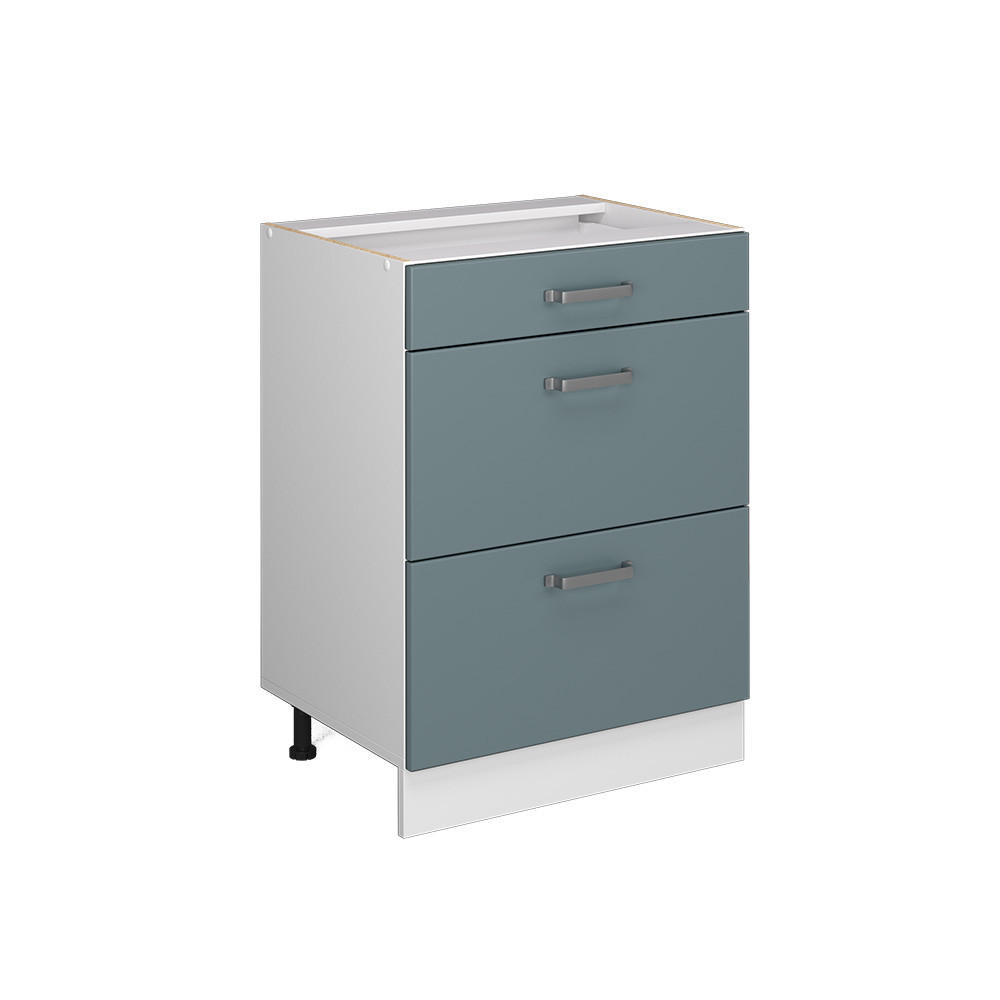 UNTERSCHRANK R-Line Blau-Grau 60 cm mit Schubladen, ohne AP - Blaugrau/Weiß, Holzwerkstoff (60/81.6/46cm) - Vicco
