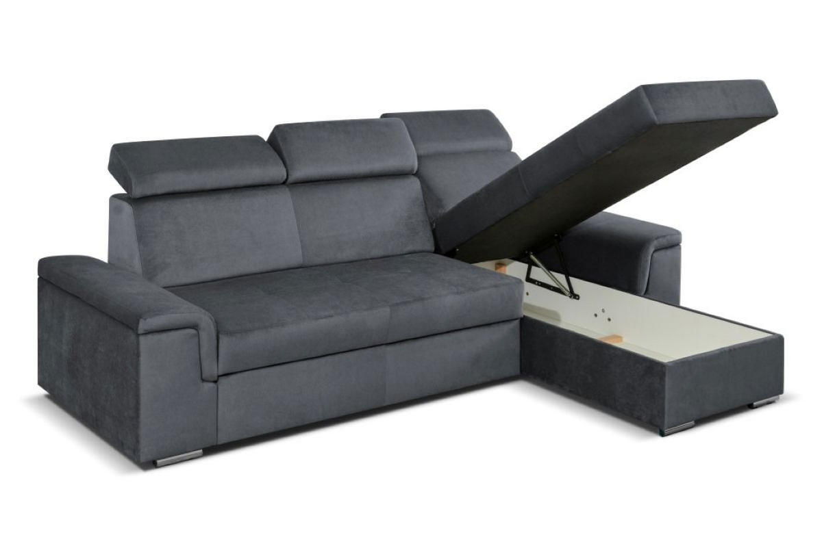 ECKSOFA Monaco L-Form mit Schlaffunktion und Bettkasten 245 cm, dunkelgrau - Dunkelgrau, Holz/Kunststoff (245/163cm) - Margaret Hadas24
