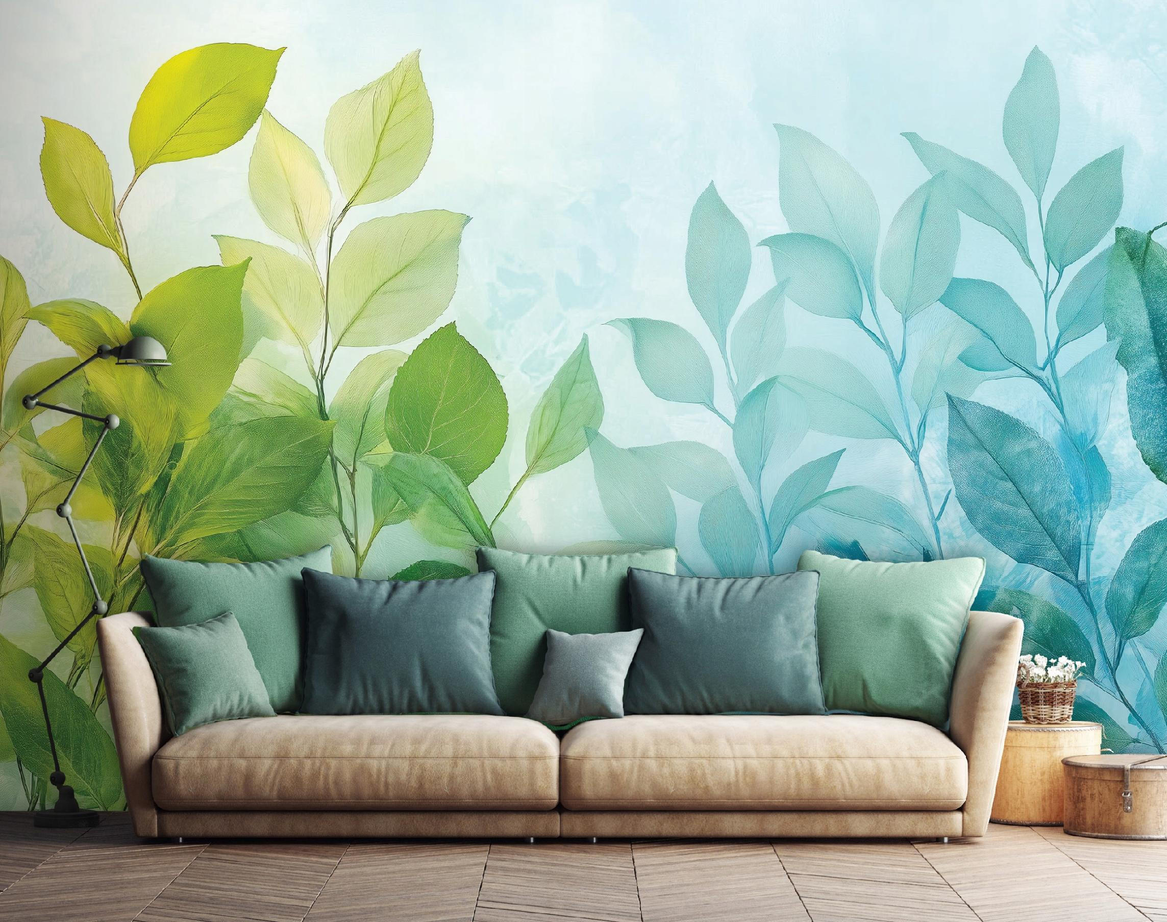 FOTOTAPETE Blätter Grün Blau Wohnzimmer Vlies Tapete 150x105 - Multicolor, Papier (150/105cm) - Wallarena