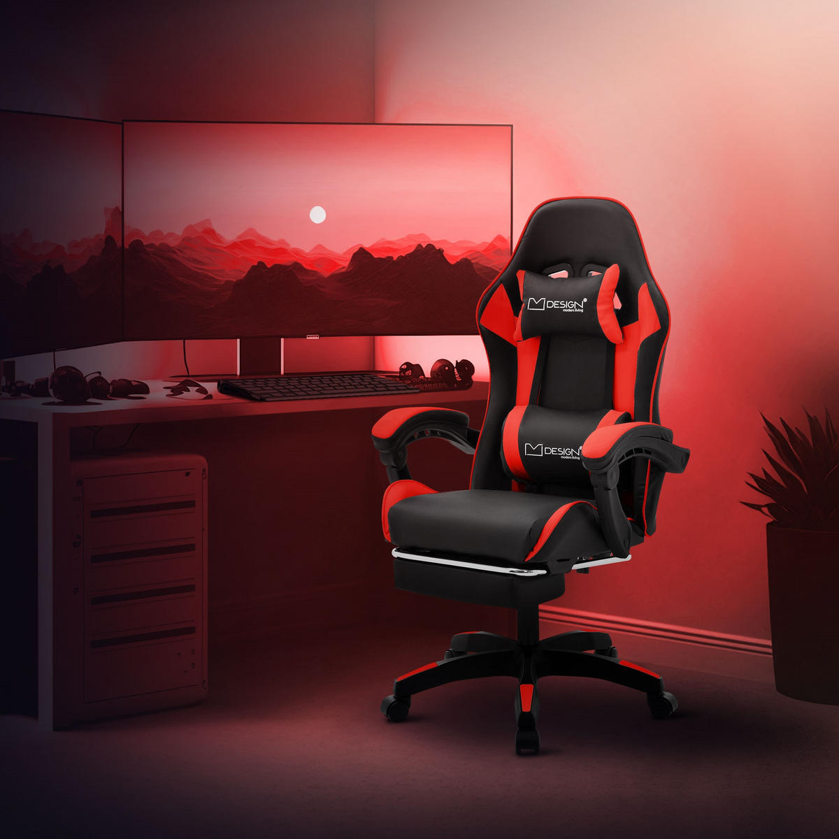 GAMING STUHL Schwarz-Rot aus Kunstleder - Rot/Schwarz, Kunststoff/Metall (62/119/62cm) - ML-DESIGN