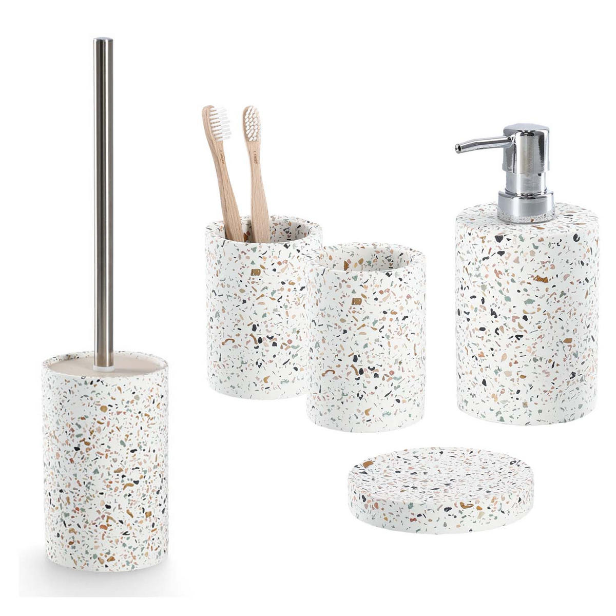 BADACCESSOIRE-SET 5-teiliges Terrazzo - Zement - Beige, Stein (10/38.4/10cm) - Zeller Present