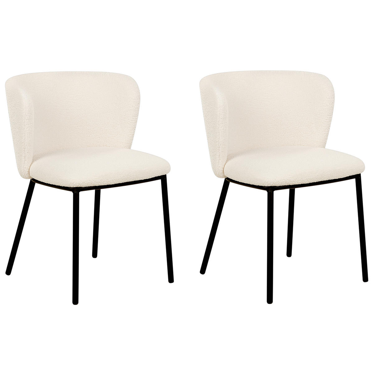 ESSZIMMERSTUHL 2er-Set Bouclé cremeweiß Mina - Schwarz/Weiß, Textil (45/75/52cm) - Beliani