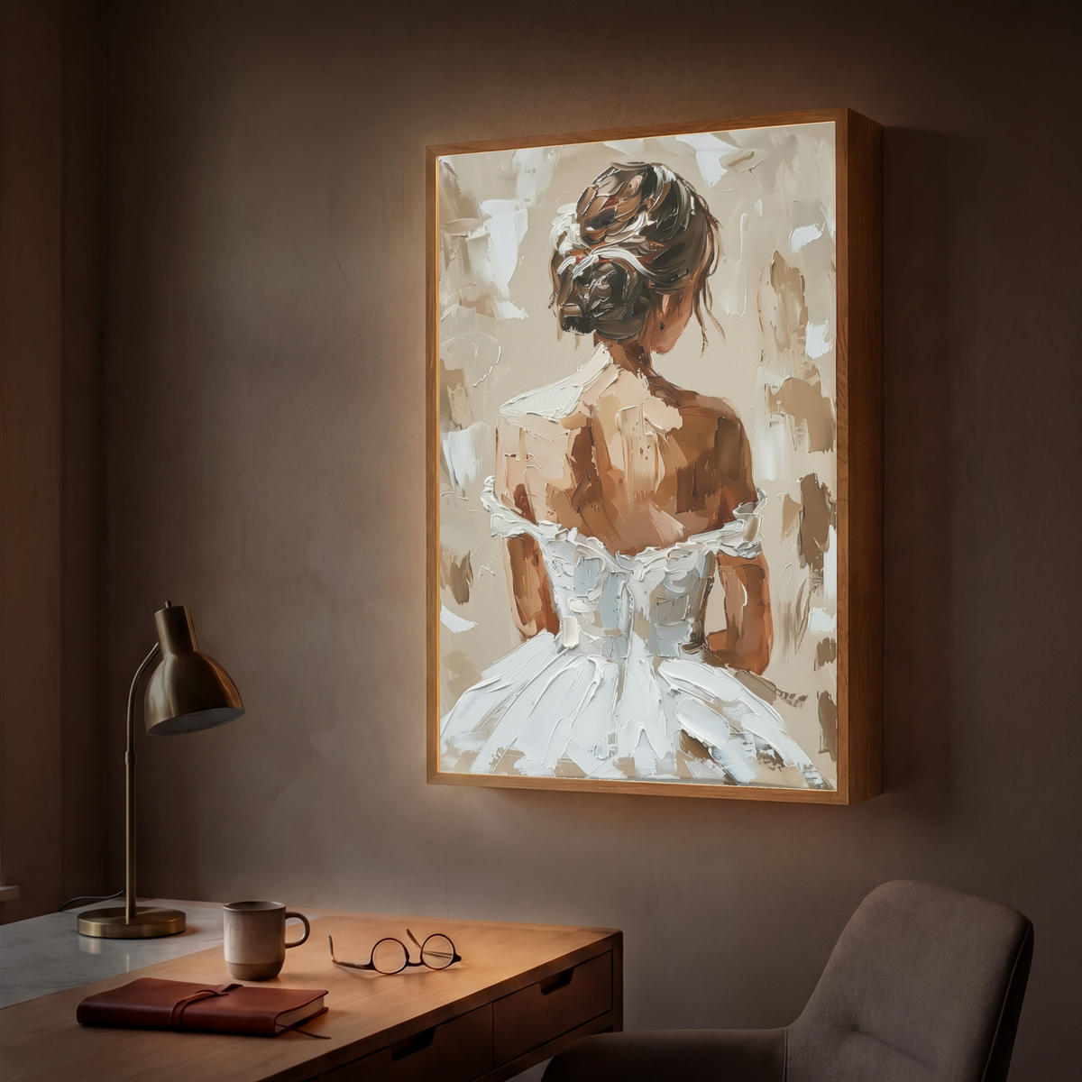 NÁSTĚNNÁ LAMPA S AKUMULÁTOREM Žena - malba - abstraktní - béžová - moderní 70x100 cm - světle hnědá, kompozitní dřevo (70/100/8cm) - OnlyWow