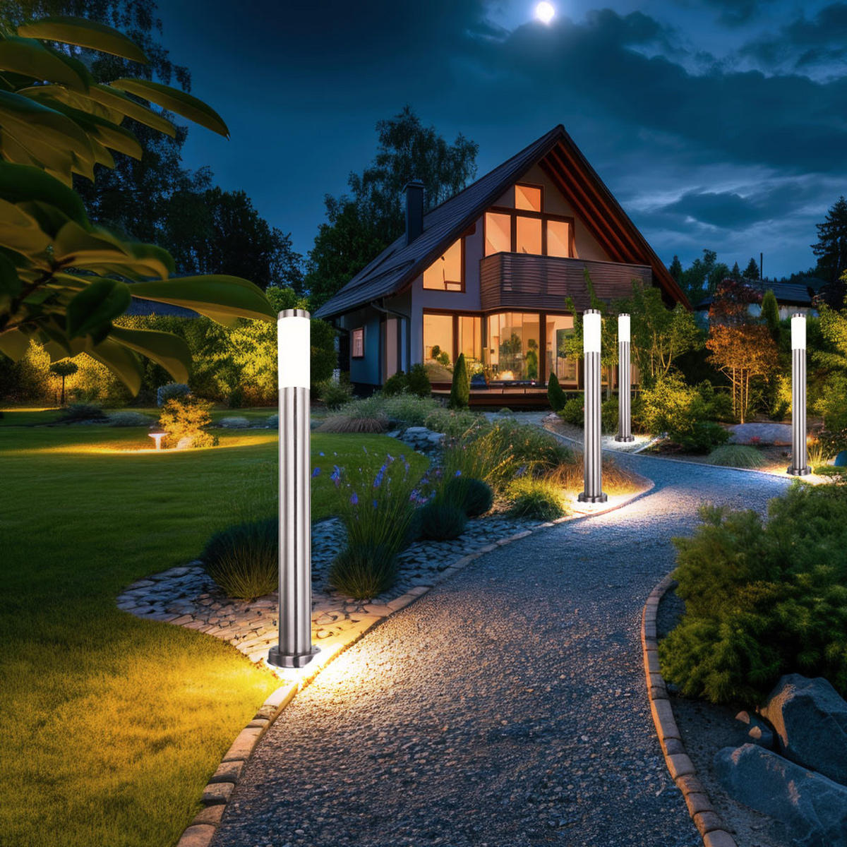 LED STEHLEUCHTE Edelstahl Silber opal 4er Set - Silberfarben, Metall (7.6/7.6/80cm) - Globo Lighting