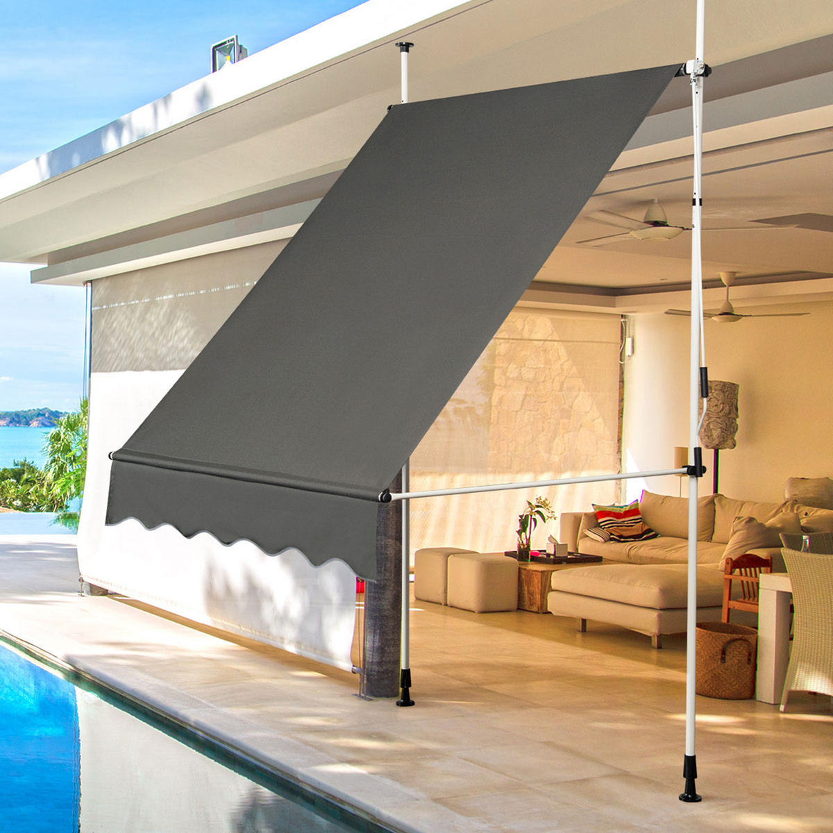 KLEMMMARKISE Grau - Grau, Metall (150/300/125cm) - COSTWAY