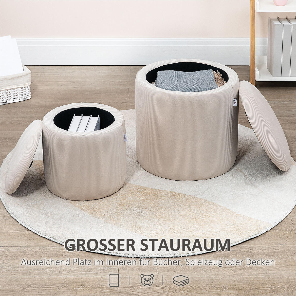 SITZHOCKER 2er-Set mit Stauraum Cremeweiß 40 x 40 x 41 cm - Weiß, Kunststoff (40/41/40cm) - HOMCOM