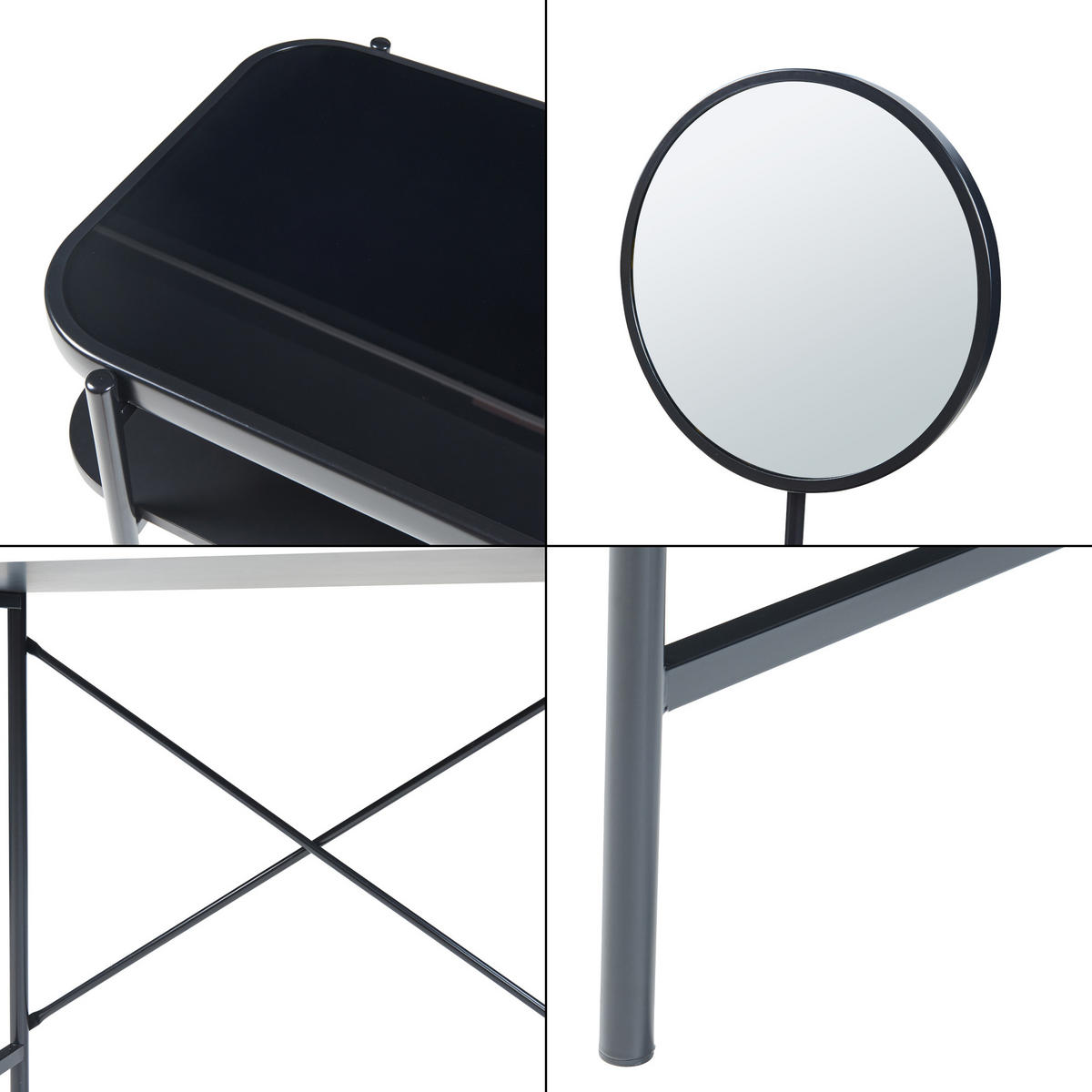 SCHMINKTISCH Hjelmeland - Schwarz, Glas/Holzwerkstoff (80/129/44cm) - [en.casa]