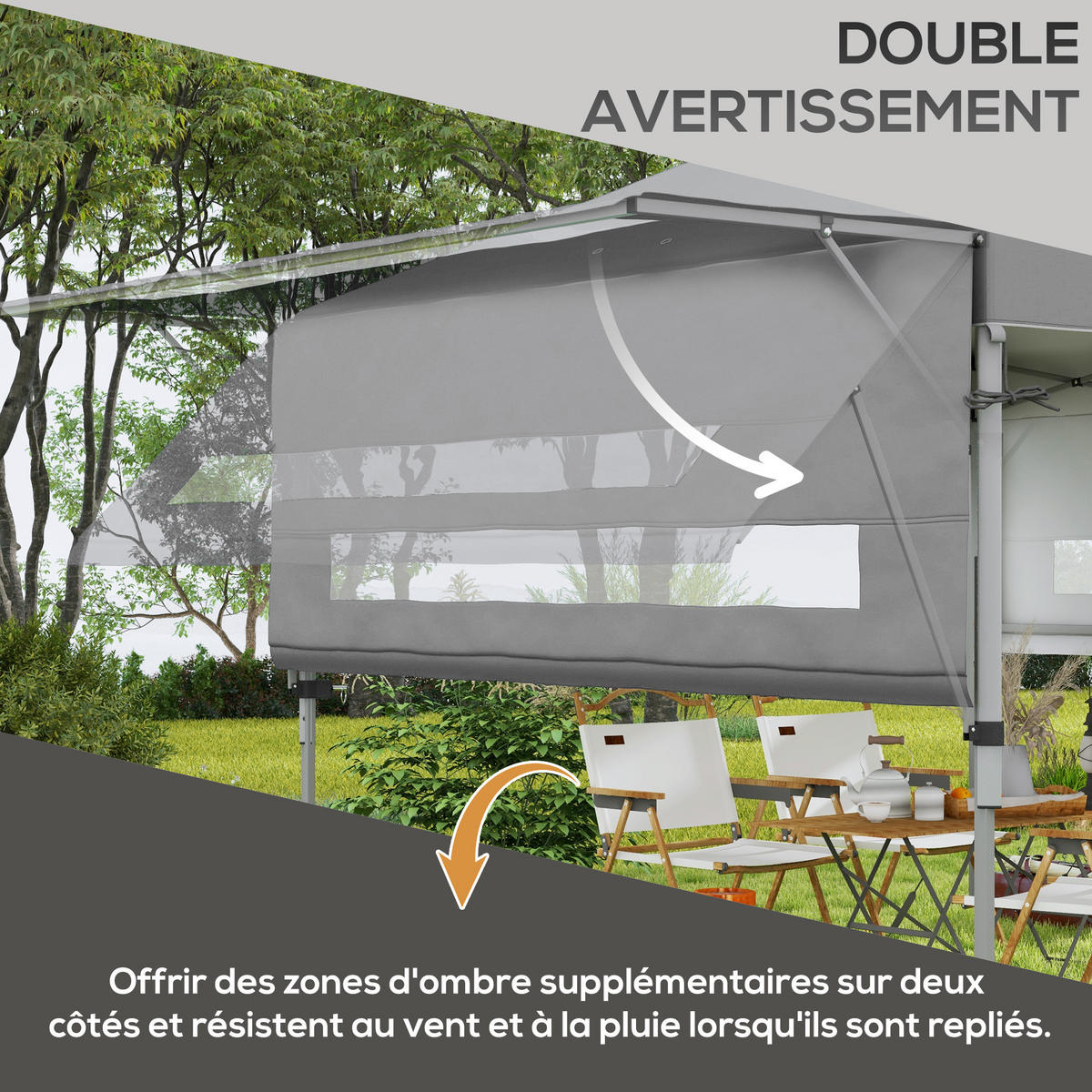 PAVILLON DE-13972 Pop-up 5/3 m, 2 Seitenwände - Grau, Metall (300/290/500cm) - ComfortXL