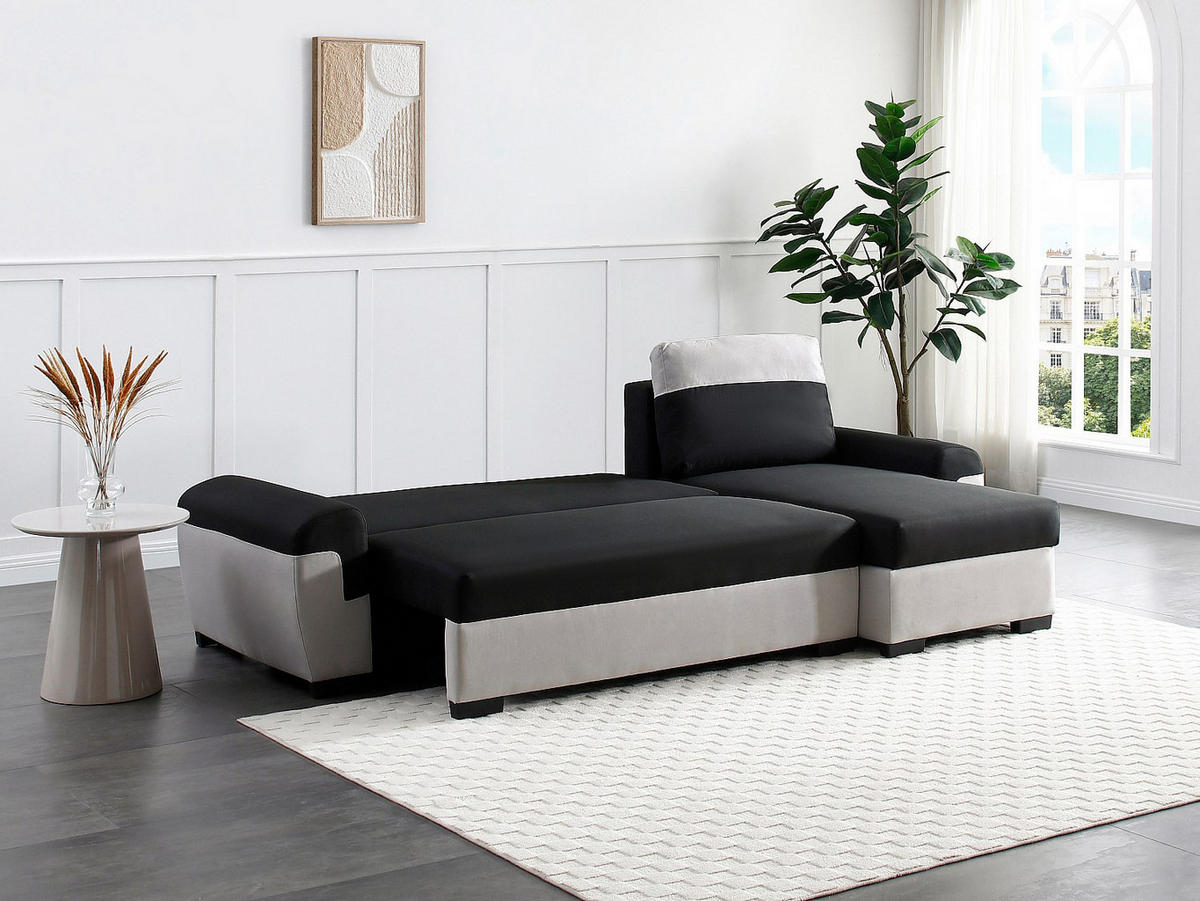 ECKSOFA mit Schlaffunktion - Ecke wechselbar - Stoff - Schwarz & Hellgrau - GABY II - Schwarz, Textil (264/145cm) - Vente-Unique