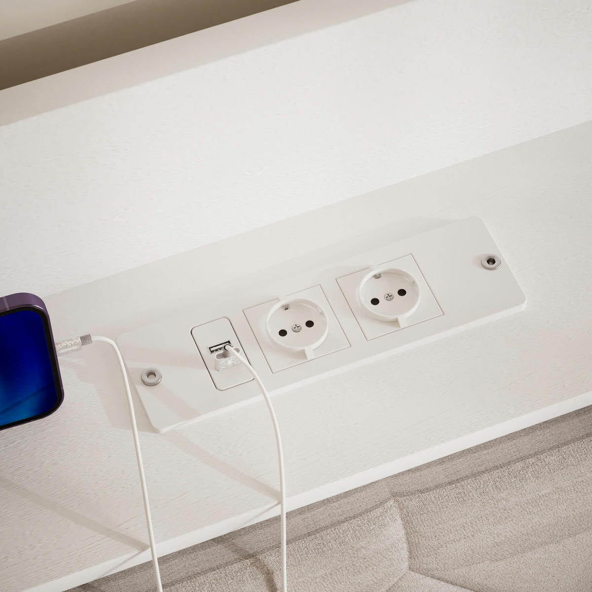 POLSTERBETT 140/190 cm mit LED und Ladestation, DE-41903, in Weiß - Weiß, Metall (140/190cm) - ComfortXL