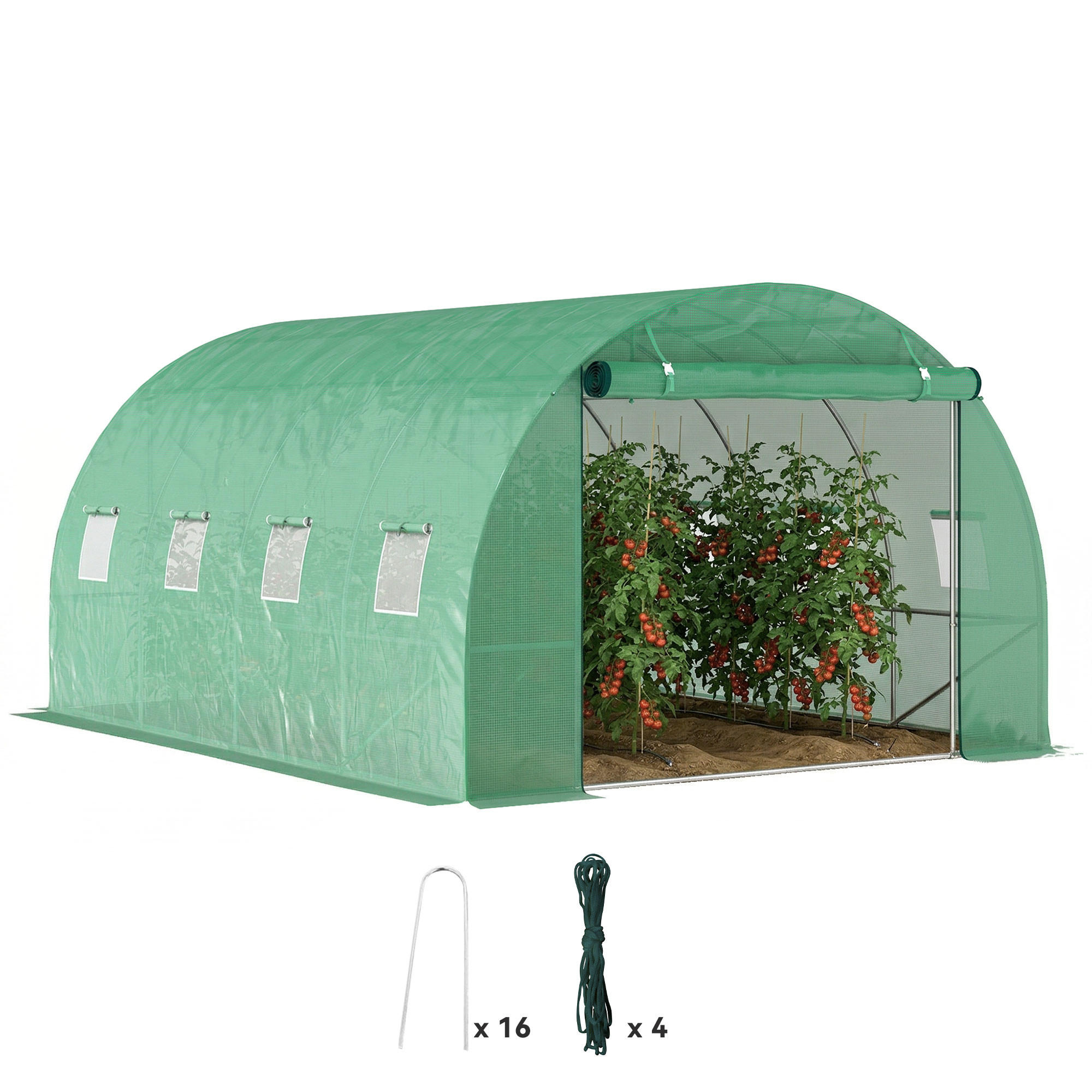 GEWÄCHSHAUS DE-12012 12 m² mit verstärkter 170 g/m² PE-Bache Grün - Grün, Metall (398/198/298cm) - ComfortXL