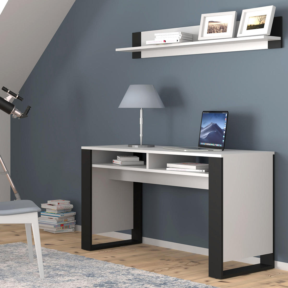 SCHREIBTISCH Gani Weiß und Mattschwarz - Weiß, Holzwerkstoff (55/120/75cm) - Petits-meubles