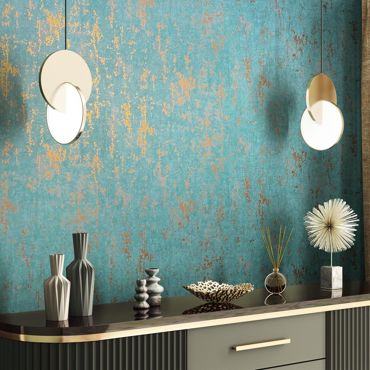 VLIESTAPETE Betonoptik Tapete grün - Grün, Papier (53/1005cm) - marburg