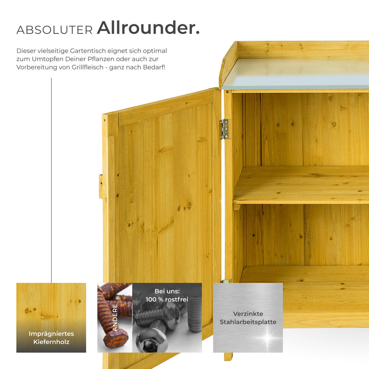 PFLANZTISCH Vita,98 x 48 x 95 cm,braun - Braun, Holz (98/48/95cm) - tectake
