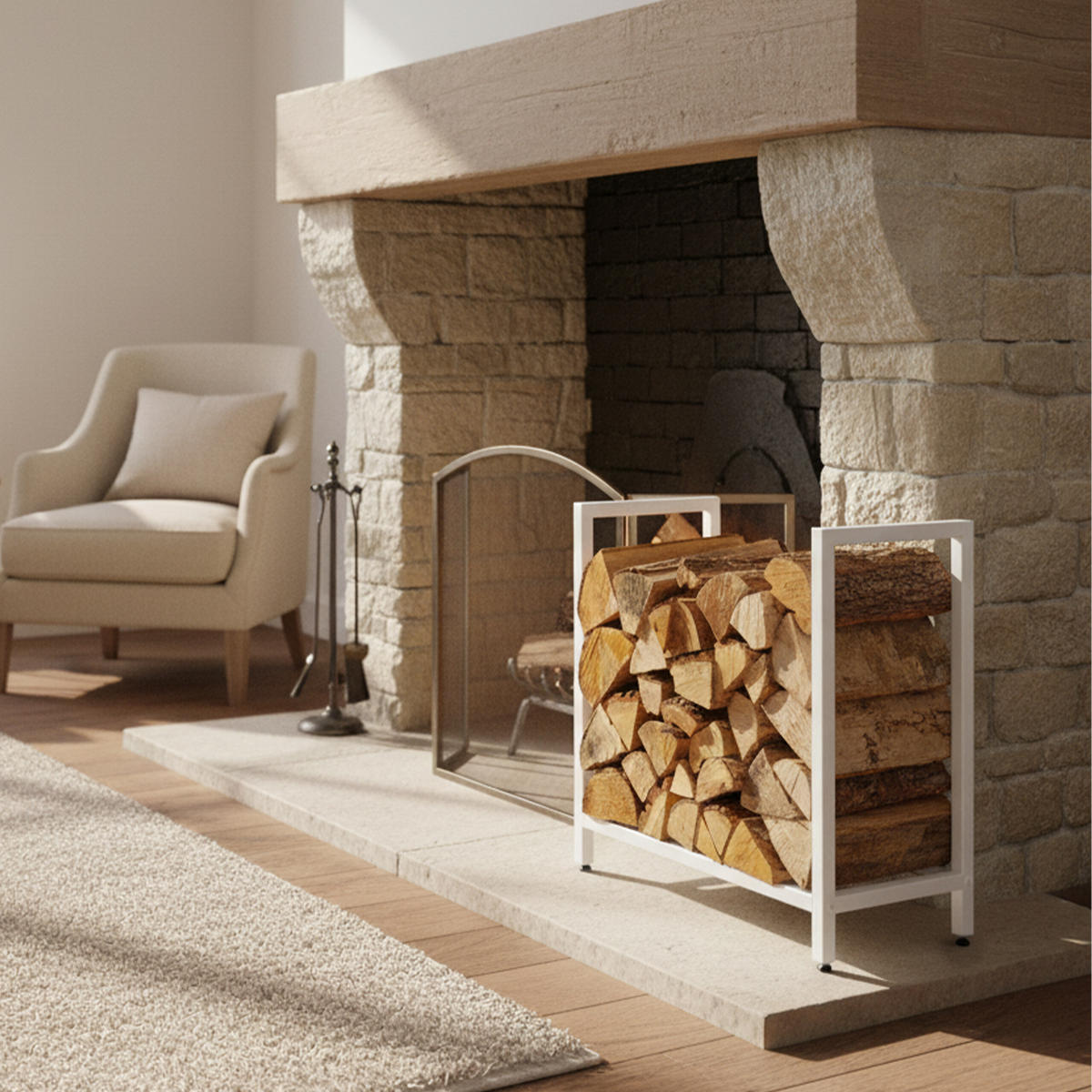 KAMINHOLZREGAL - Weiß, Metall (65/62.5/30.5cm) - Relaxdays