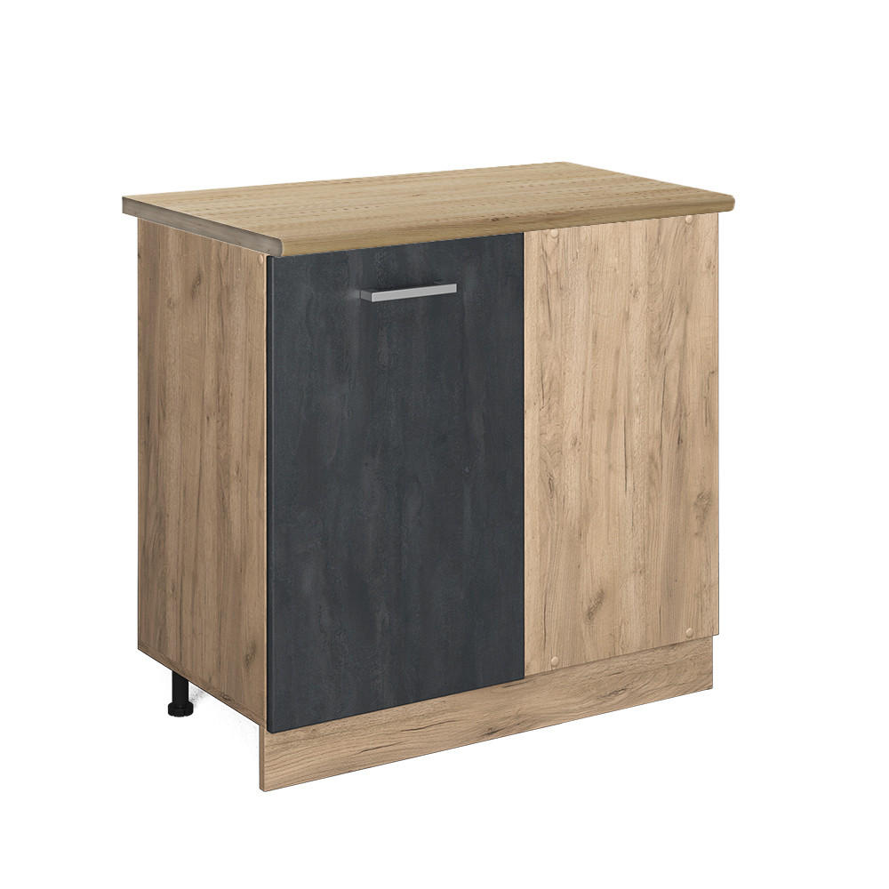 ECKUNTERSCHRANK R-Line Schwarz Beton 86 cm AP Eiche - Eiche Wotan/Schwarz, Holzwerkstoff (86/81.6/60cm) - Vicco