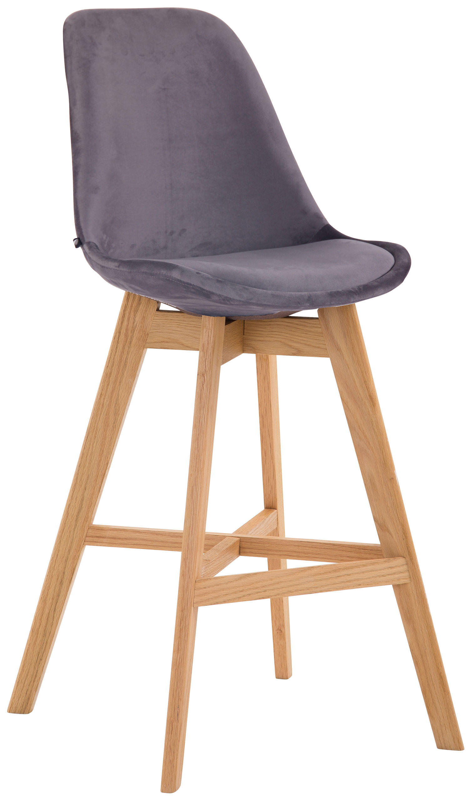 BARHOCKER Samt dunkelgrau - Eukalyptusholzfarben/Dunkelgrau, Holz/Textil (48/112/56cm) - CLP