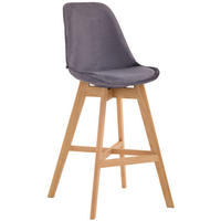 BARHOCKER Samt dunkelgrau - Eukalyptusholzfarben/Dunkelgrau, Holz/Textil (48/112/56cm) - CLP