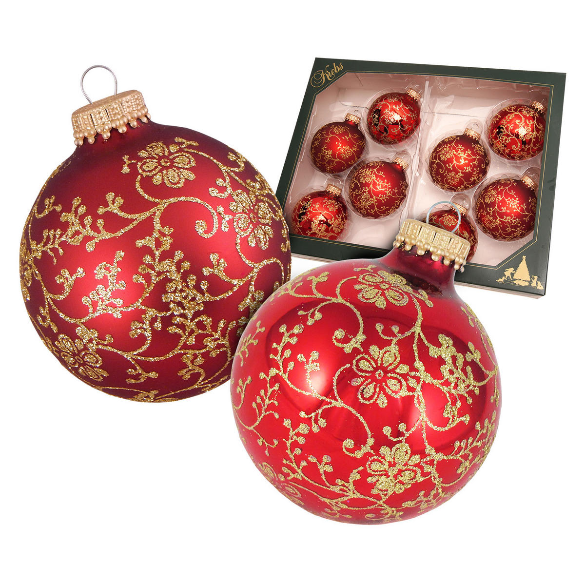 CHRISTBAUMKUGELN Edle Glitterranken Rot 7cm (Glas / 8 Stk.) - Rot, Glas (7/7/7cm) - Krebs Glas Lauscha