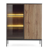 VITRINE Tosena Schwarz / Wotan Eiche mit LED - Beige/Schwarz, Holzwerkstoff/Metall (103.5/105.5/39cm) - Selsey