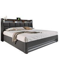 POLSTERBETT 140/200 cm Grau aus Leinen mit LED und USB - Grau, Textil (140/200cm) - OKMYHOME