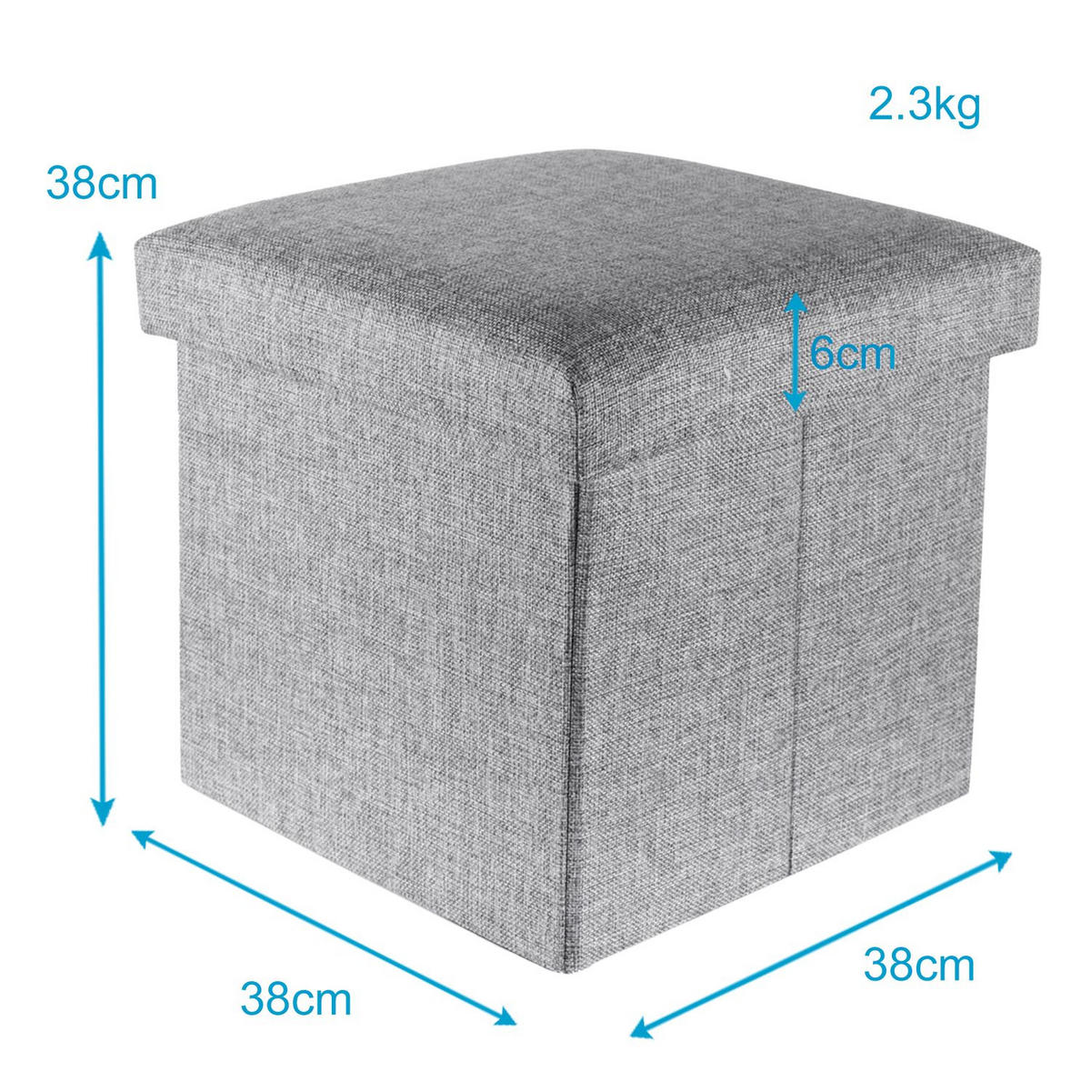SITZHOCKER Faltbar mit Stauraum 38/38/38 cm (Grau) - Grau, Textil (38/38/38cm) - Intirilife