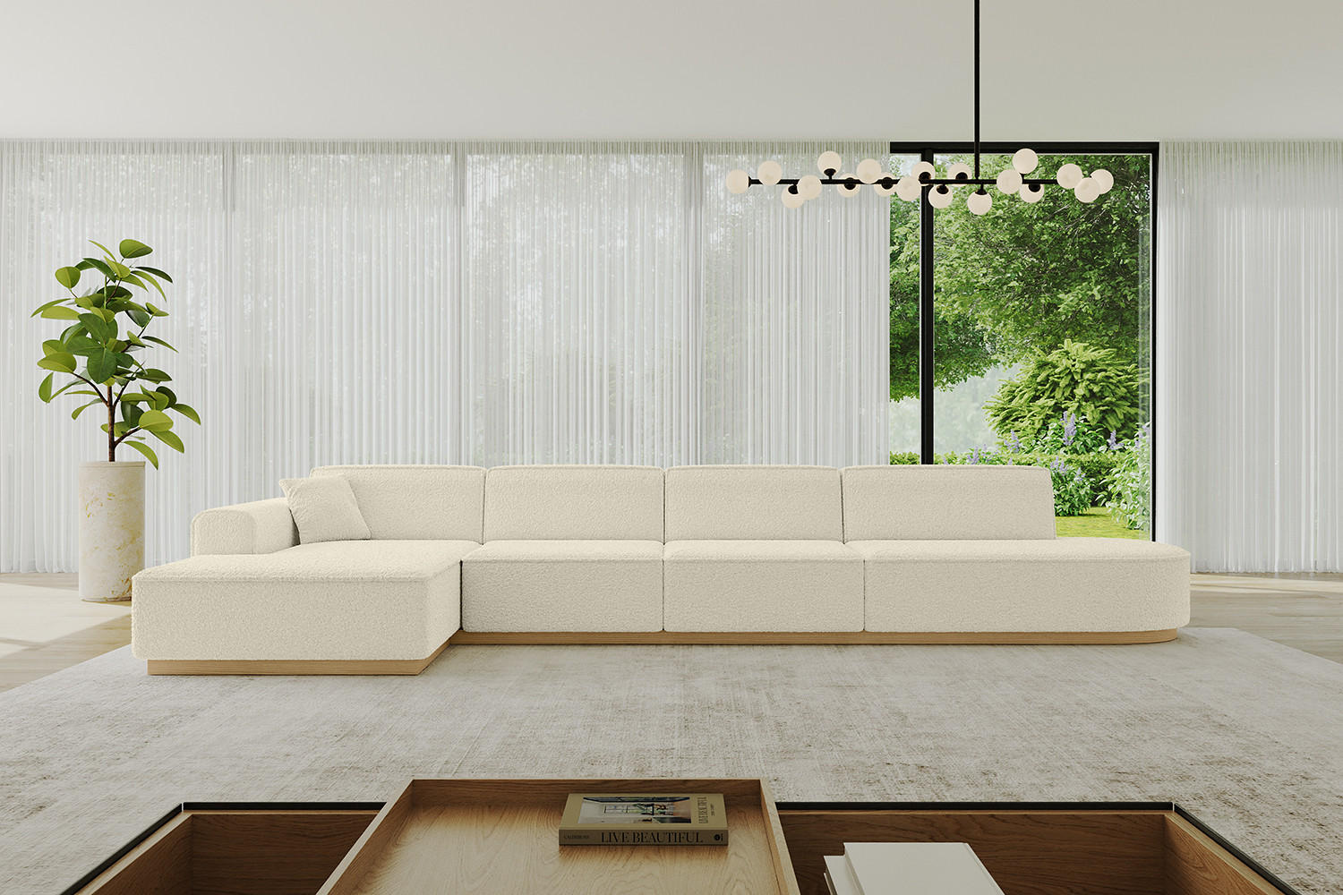 ECKSOFA Ottomane Links IREA-L3-v2 - 403x165x81 cm Beige - Beige, Holzwerkstoff/Textil (403/165cm) - ALTDECOR