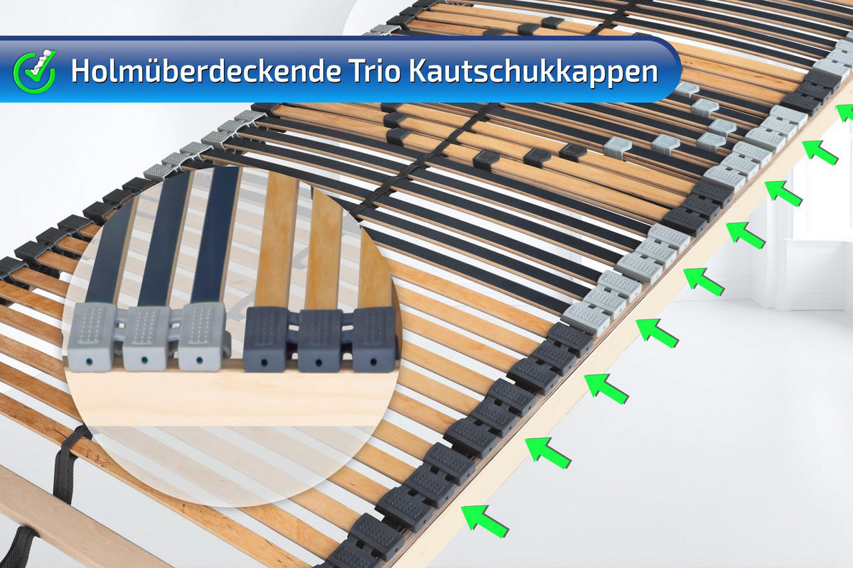LATTENROST Starr 42 Leisten 140x200cm 8,5 cm Hoch 7-Zonen bis 200 kg - Buchefarben/Naturfarben, Holz (140/200cm) - Matratzen Perfekt