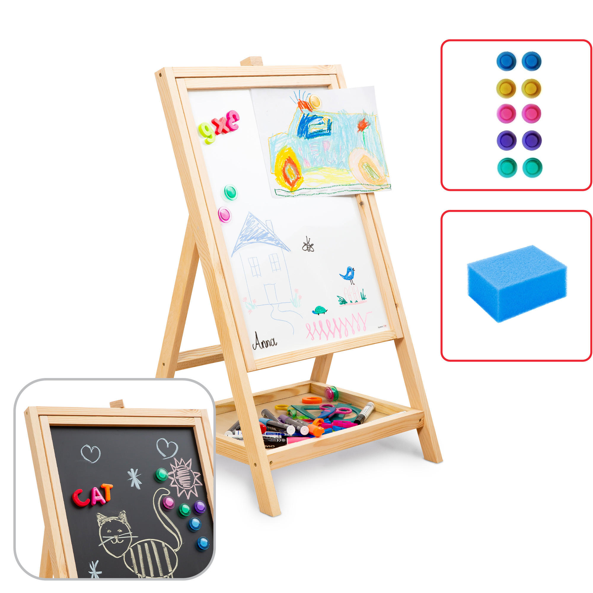 DREHBARE Holztafel für Kinder, zum Zeichnen, magnetisch, Höhe 80 cm - Weiß, Metall (79/44.5/2cm) - ALLboards