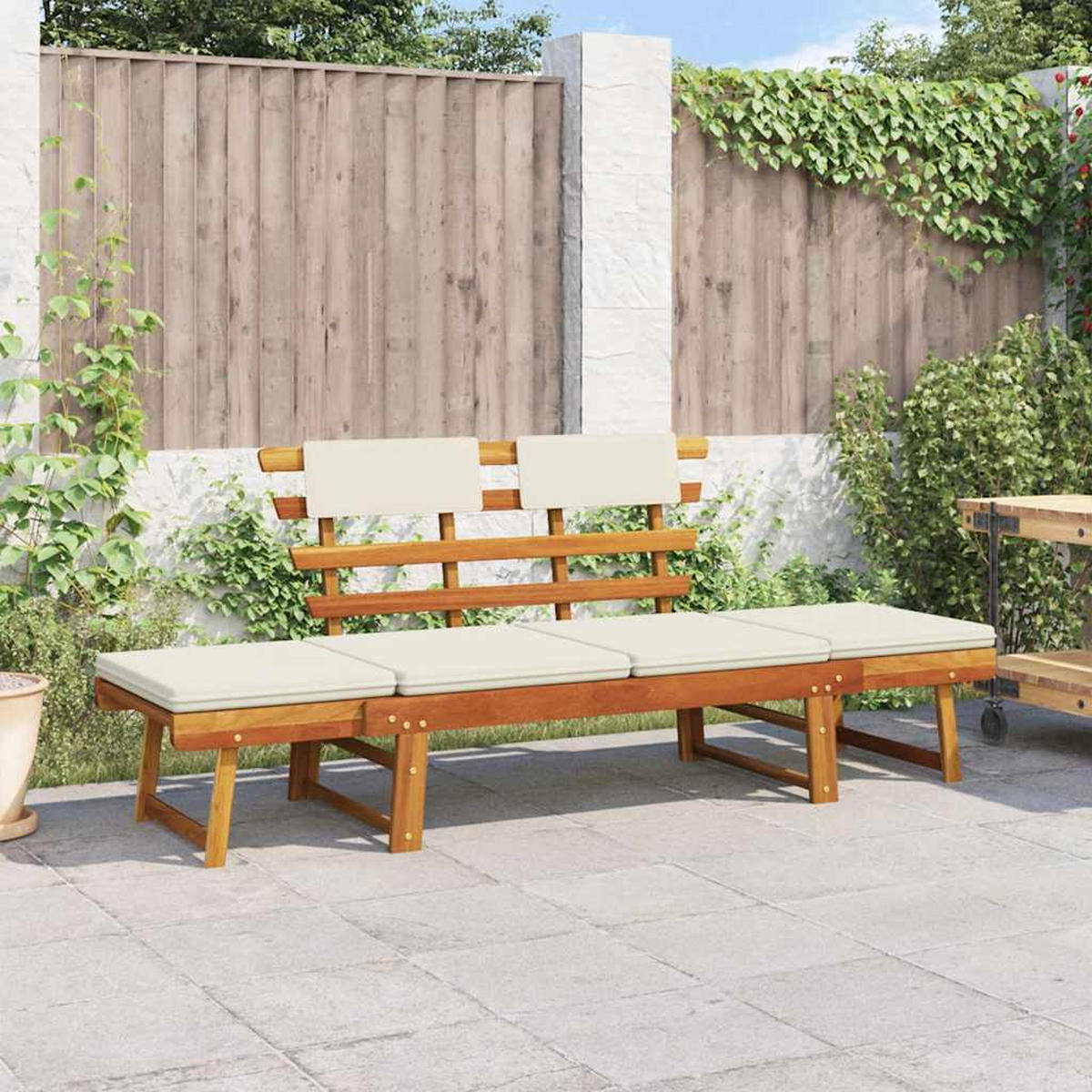 GARTENBANK 2-In-1 Mit Polstern 190 Cm Massivholz Akazie - Creme, Holz/Textil (190/75/68cm) - vidaXL