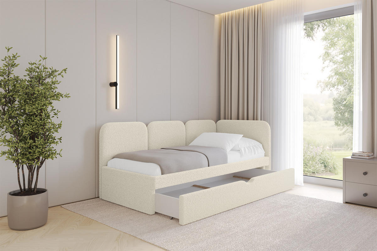 EINZELLBETT Jugendbett mit Bettkasten, Links - ALVY 100x200 Beige - Champagner, Holzwerkstoff/Textil (100/200cm) - ALTDECOR