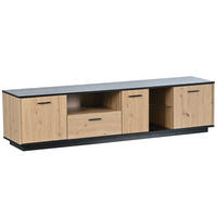 TV Lowboard LED, 3 Türen, 2 offene Fächer, Schwarz Natur - Schwarz, Holz (180/50/40cm)