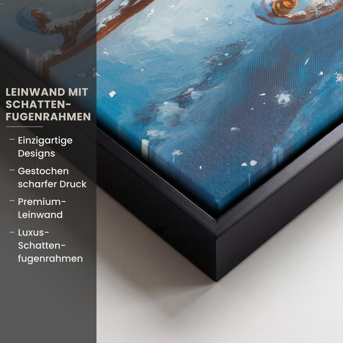 LEINWAND Bilder mit Rahmen - Weihnachtsmann - Rentier - Weihnachten - Schnee - 70x50 - Cognac, Textil (70/50cm) - MuchoWow