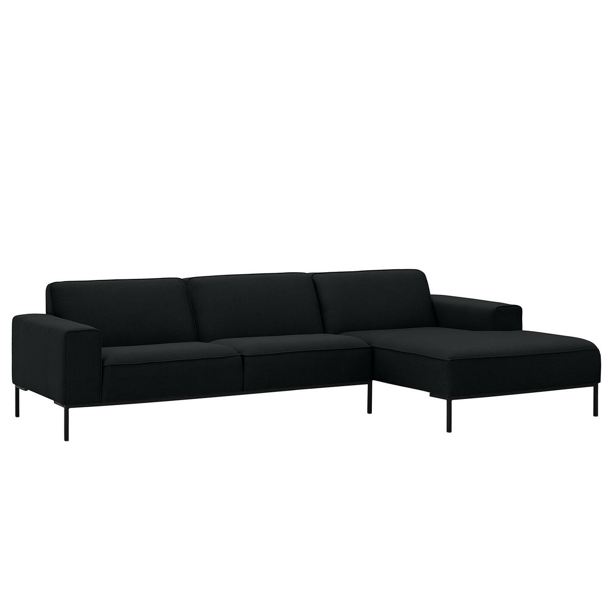 ECKSOFA mit Longchair - Webstoff - Anthrazit/Schwarz, Textil (285/168cm) - home24