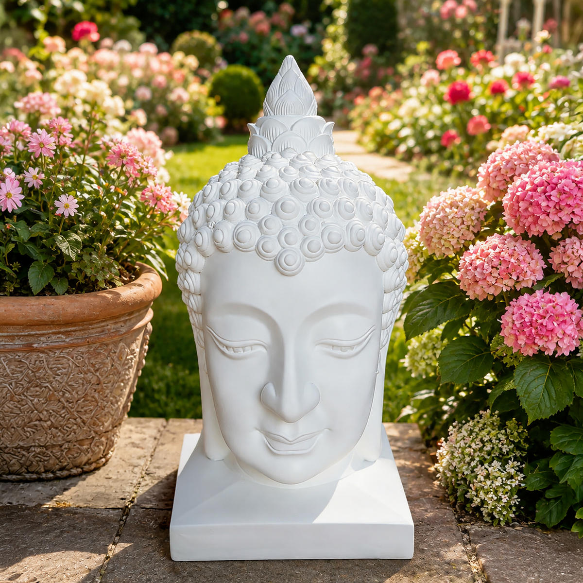 SOCHA Bílá hlava Buddhy polyresin 60 cm - bílá, plast (36.3/66.8/36.3cm) - Relaxdays