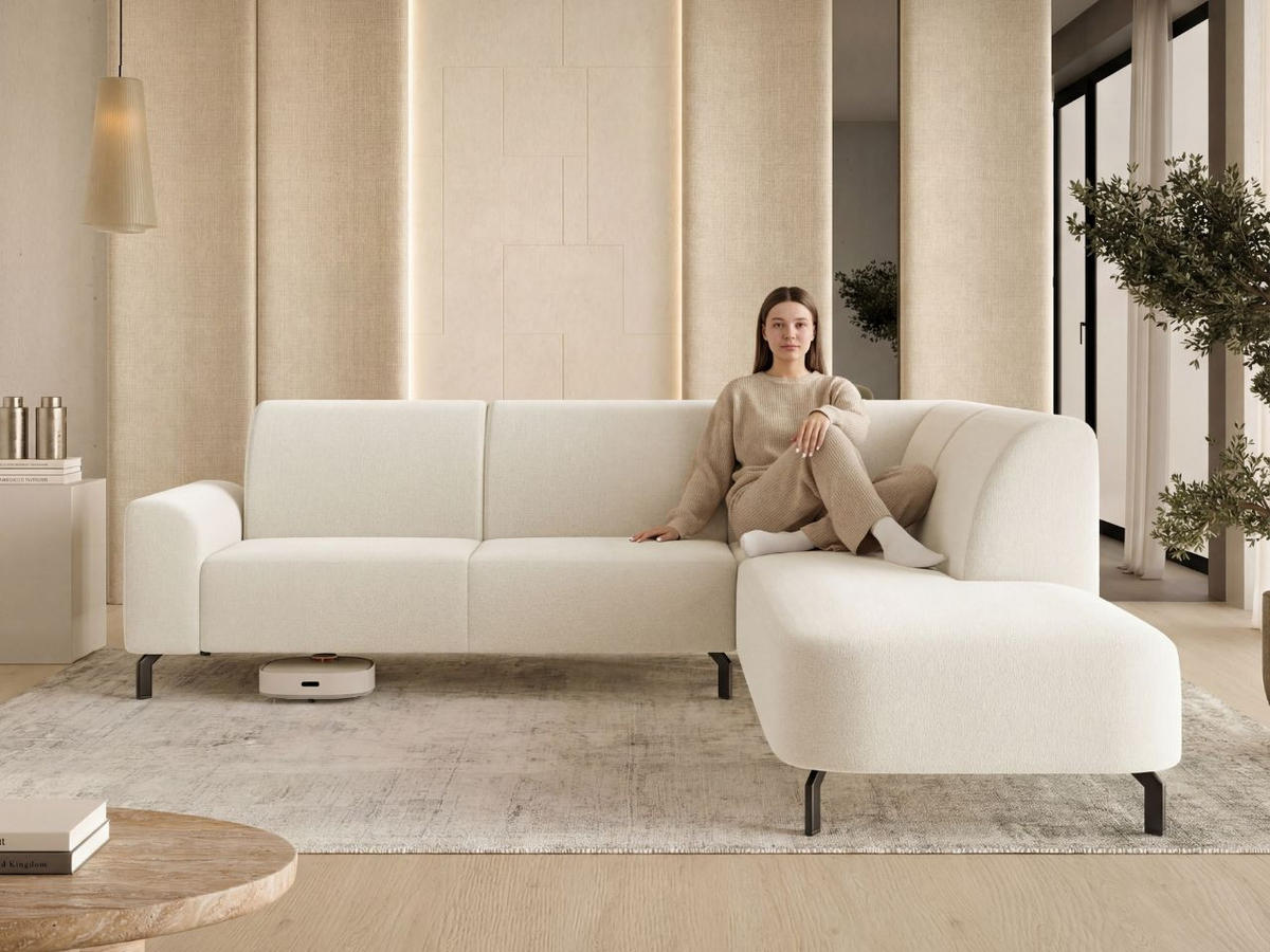 ECKSOFA Regento Creme Rechts - Creme/Schwarz, Holz/Textil (218/277cm) - Graingold