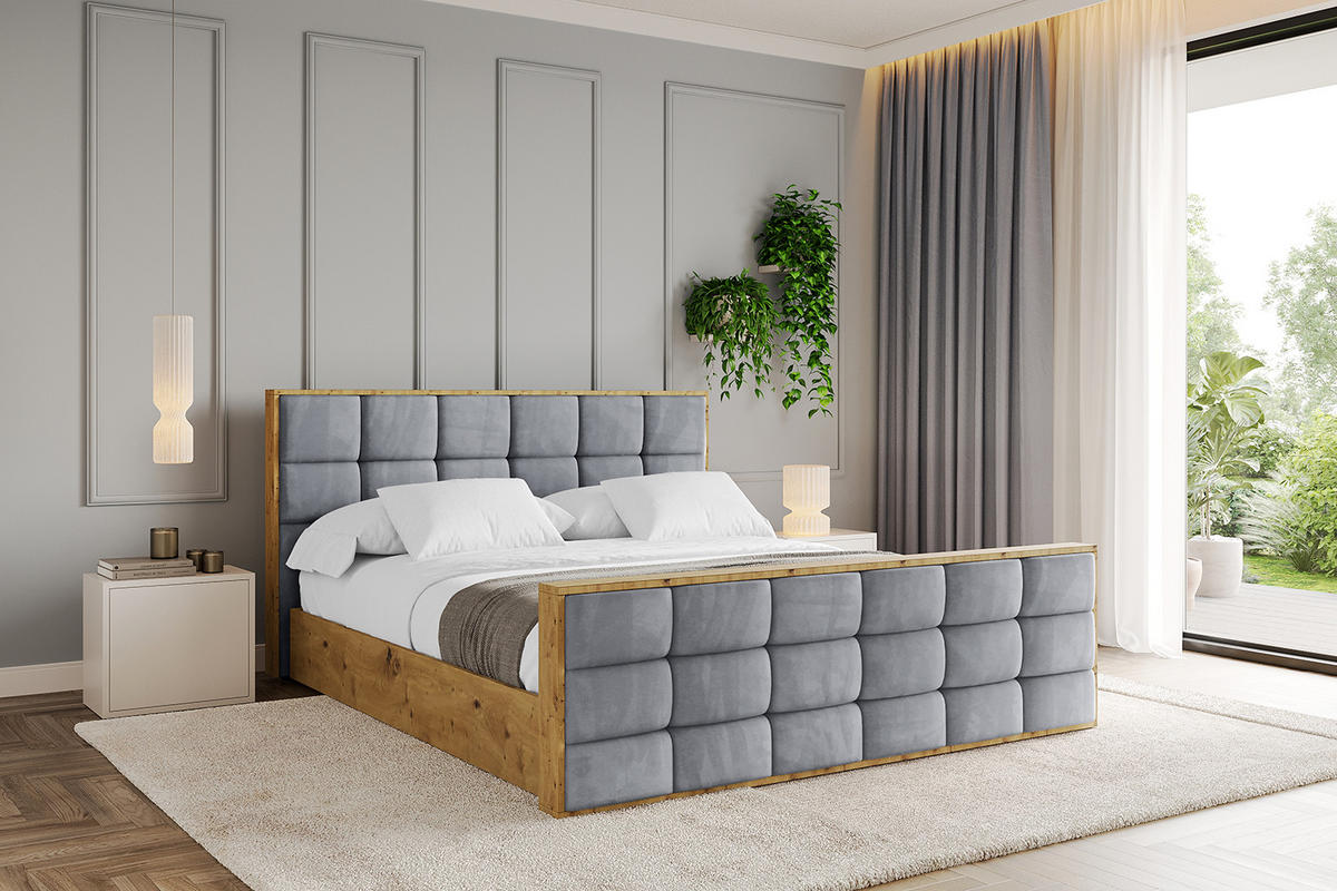 POLSTERBETT mit Bettkasten, Fußteil und Lattenrost, Boxbett mit Matratze H3/H4 - ENZO2-Z 120x200 Grau - Grau, Holzwerkstoff/Textil (120/200cm) - ALTDECOR