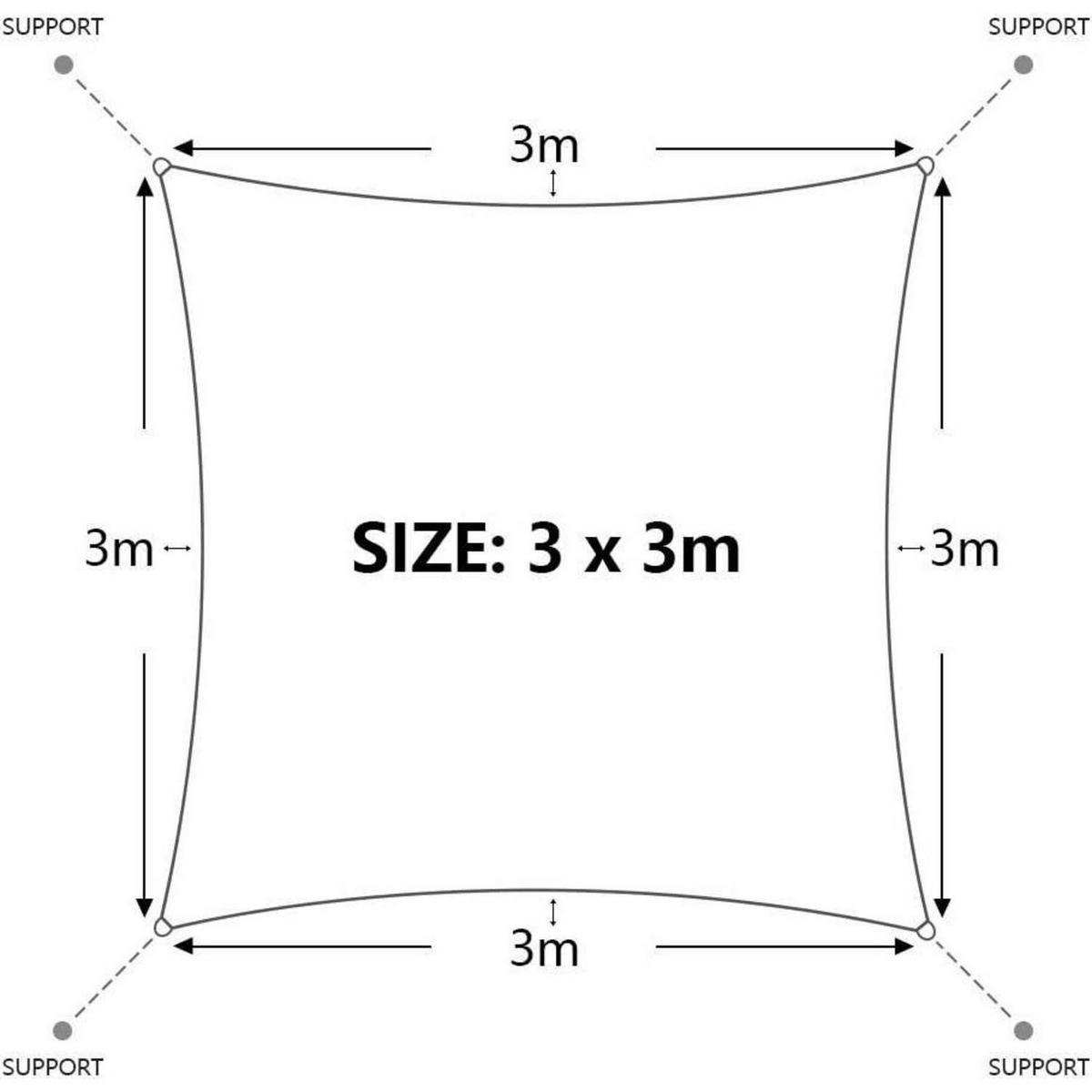 SONNENSEGEL Set Rechteckig 3 x 3 m Sand Wasserabweisend UV Schutz - Sandfarben, Textil (3/3cm)