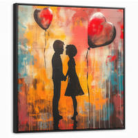 LEINWAND Bilder mit Rahmen - Straßenkunst - Liebe - Graffiti - Kunst - Banksy - 90x90 - Orange, Textil (90/90cm) - MuchoWow