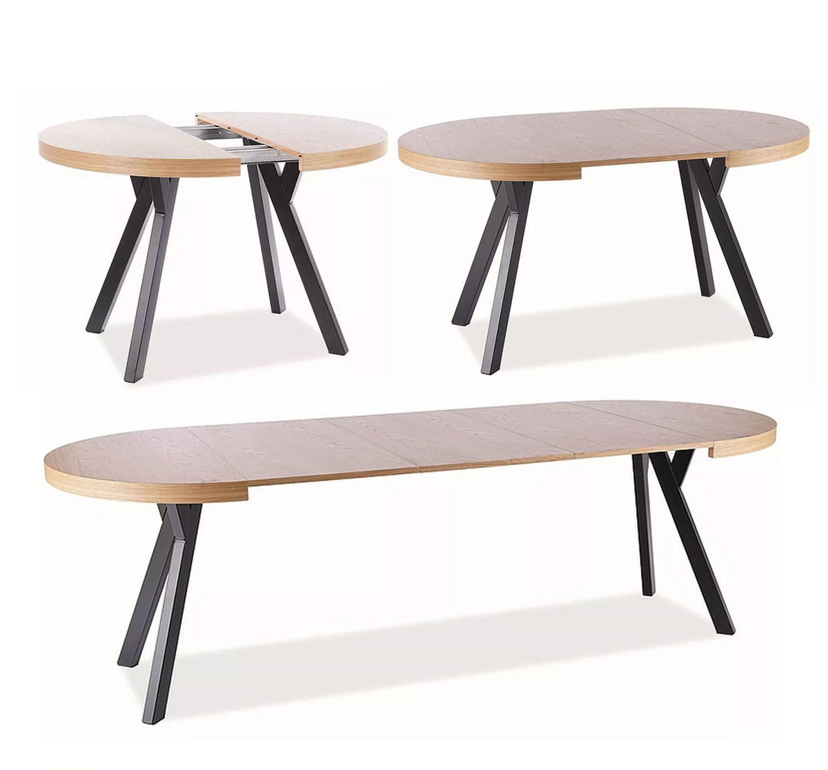 ESSTISCH Domingo Eiche / Schwarz 100-250 / 100 / 76cm - Eichefarben/Schwarz, Holz/Holzwerkstoff (100/100/76cm) - Feldmann-Wohnen