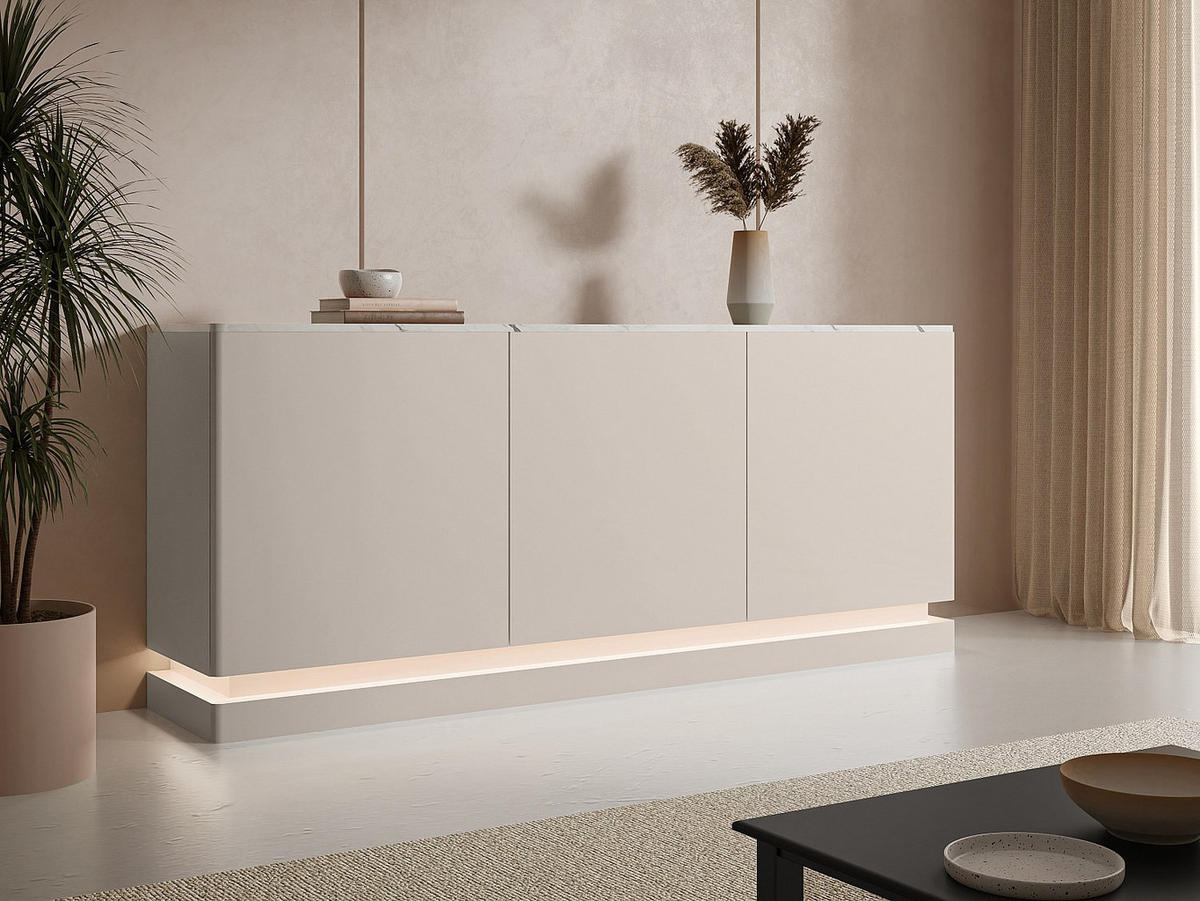 SIDEBOARD - 189.6cm x 40cm - MDF - beige, weiß - DEVIKA - Beige, Holz (189.6/80/40cm) - Vente-Unique