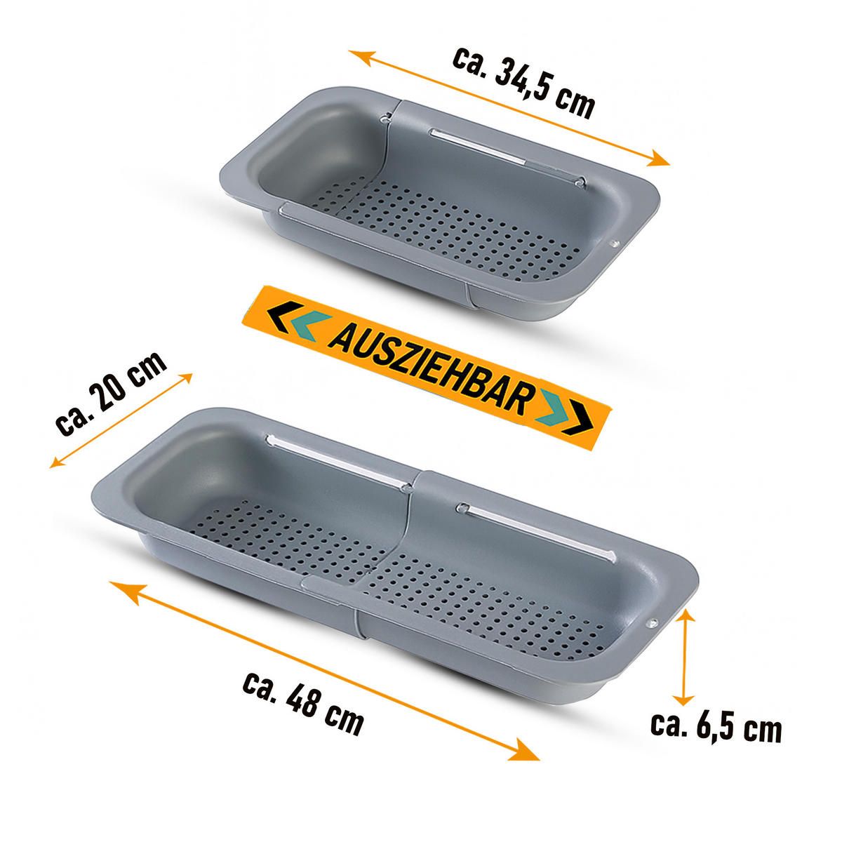 SPÜLBECKEN Abtropfkorb - ausziehbar 34–48,5 cm - Grau, Kunststoff (34/6/20cm) - Bestlivings