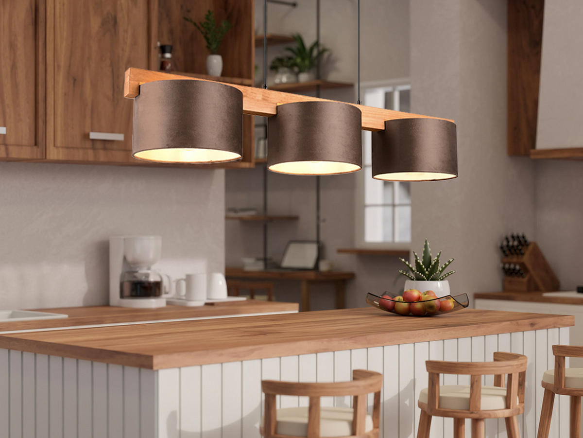 PENDELLEUCHTE Holz Breite 100cm, Lampenschirme Samt Braun - Braun/Naturfarben, Holz/Textil (25/100/150cm) - meineWunschleuchte