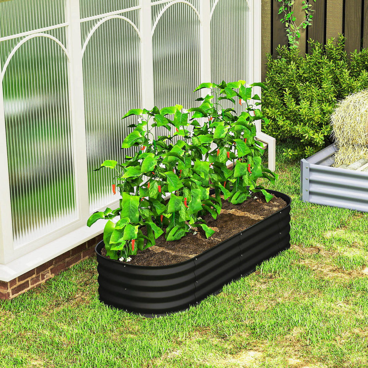 HOCHBEET DE-12147 modular 150/62/30 cm mit Gummikante Schwarz - Schwarz, Metall (150/30/62cm) - ComfortXL