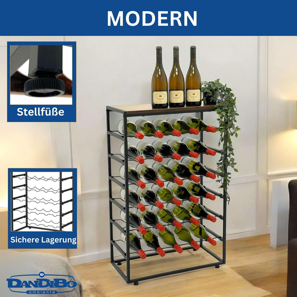 WEINREGAL Metall Freistehend 30 Flaschen - Schwarz, Metall (59/88/30cm) - DanDiBo