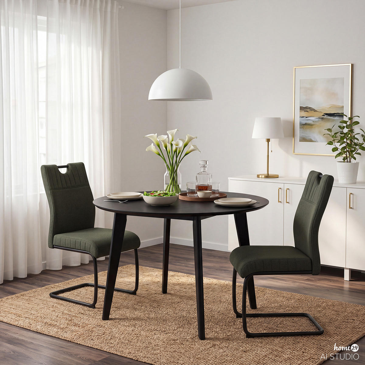 FREISCHWINGER - 2er-Set - Olivgrün, Textil/Metall (49/98/63cm) - home24
