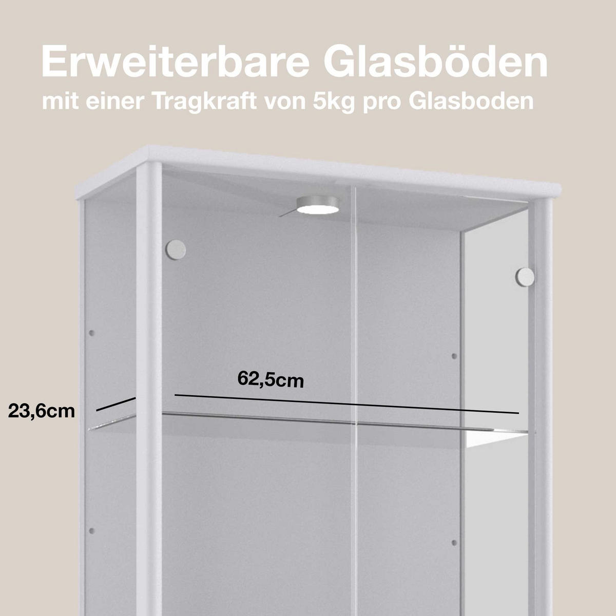 GLASVITRINE 33/67/176 cm mit LED & 4 höhenverstellbaren Glasböden - Transparent/Silberfarben, Glas/Holzwerkstoff (67/176/33cm) - K-Möbel