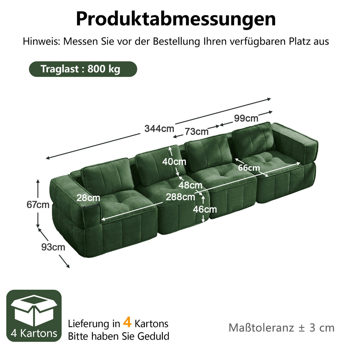 POHOVKA modulárna bezrámová zo zeleného polyesteru, 344 cm - zelená, plast (93/67/344cm) - Flora Grace