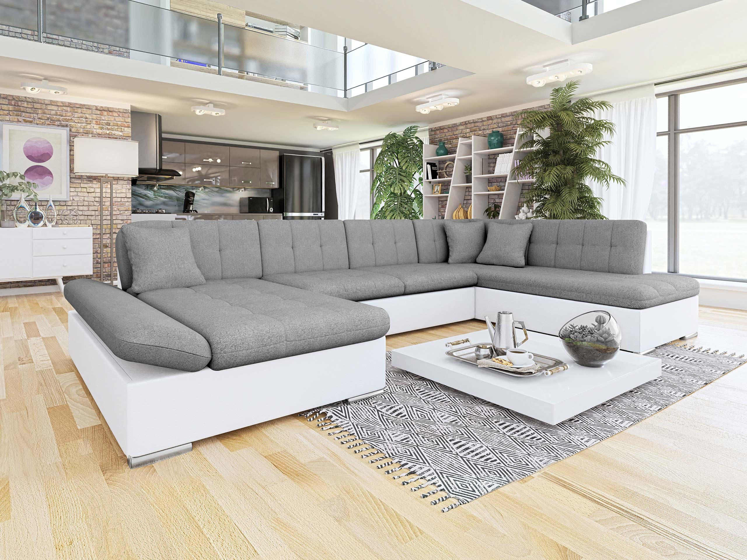 ECKSOFA Bergen, Seite: Links - Silberfarben/Weiß, Holz/Textil (345/76/205cm) - MIRJAN24